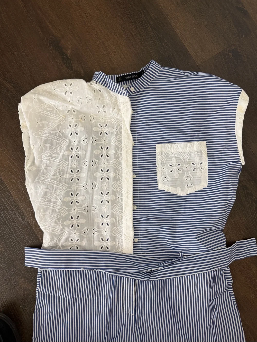 Blue & White Striped Tie-Waist Zara Romper